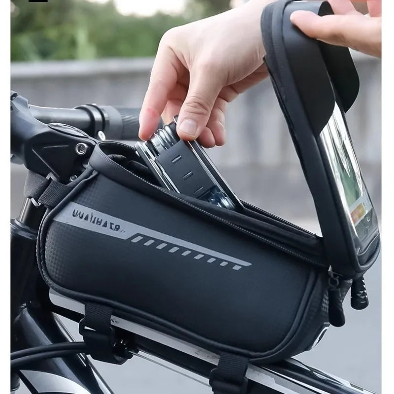 Waterproof Bike Front Frame Bag with Touch Screen Sun Visor Cycling Storage and Phone Holder for Bicycles