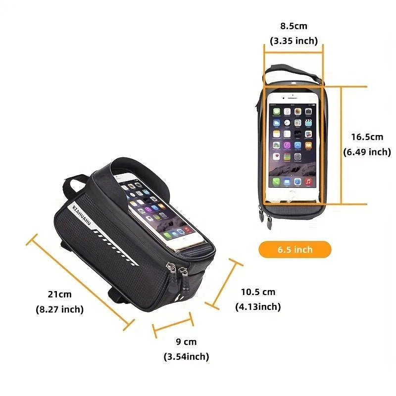 Waterproof Bike Front Frame Bag with Touch Screen Sun Visor Cycling Storage and Phone Holder for Bicycles