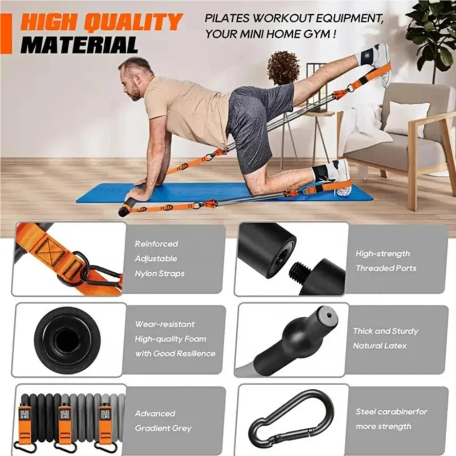 Yoga Pilates Stick Resistance Bands Set Portable Pilates Bar Full-Body Workout Kit Home Gym Strength Training Exercise Equipment