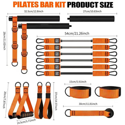 Yoga Pilates Stick Resistance Bands Set Portable Pilates Bar Full-Body Workout Kit Home Gym Strength Training Exercise Equipment