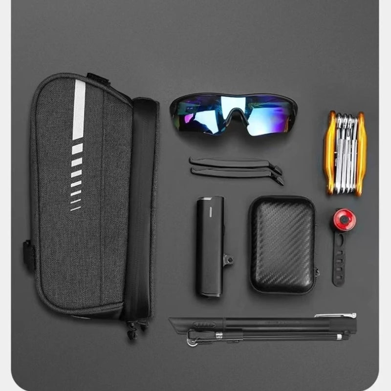 Waterproof Bike Front Frame Bag with Touch Screen Sun Visor Cycling Storage and Phone Holder for Bicycles