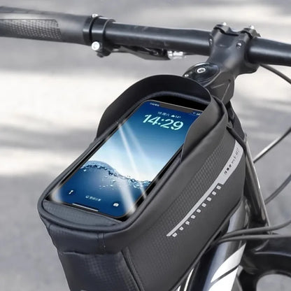 Waterproof Bike Front Frame Bag with Touch Screen Sun Visor Cycling Storage and Phone Holder for Bicycles